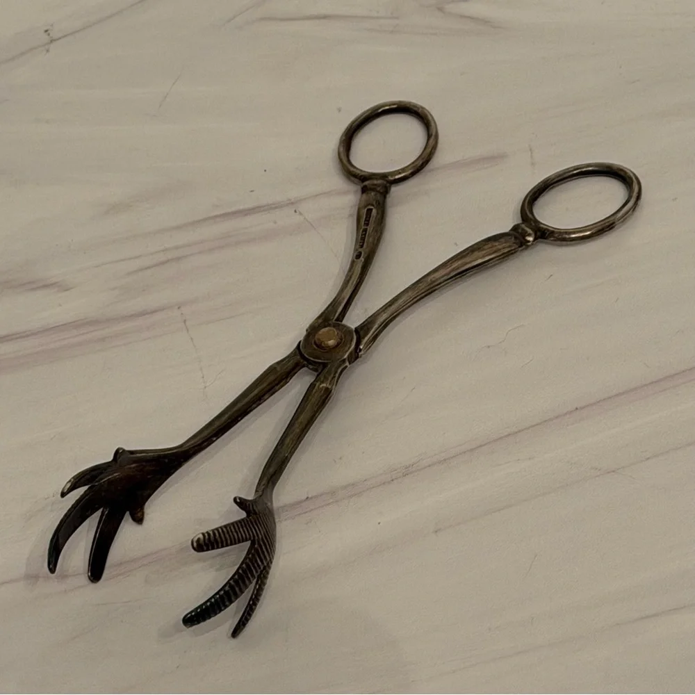Delightfully weird antique silver “Chicken Claw” Sugar Cube Tongs from England